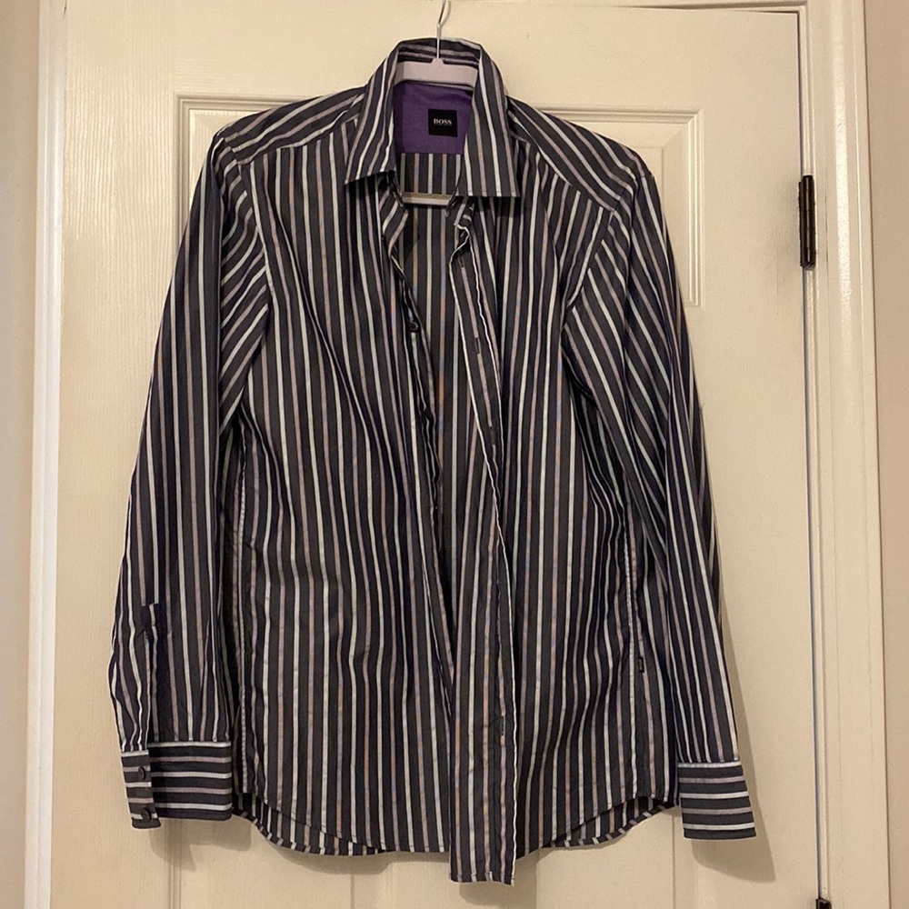Hugo boss gray and purple dress shirt